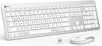 Set mouse si tastatura Wireless iClever, aluminiu/plastic, alb/argintiu