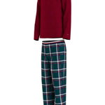 Tommy Hilfiger, Pijama cu pantaloni lungi cu model in carouri, Rosu inchis/Verde englez/Alb murdar
