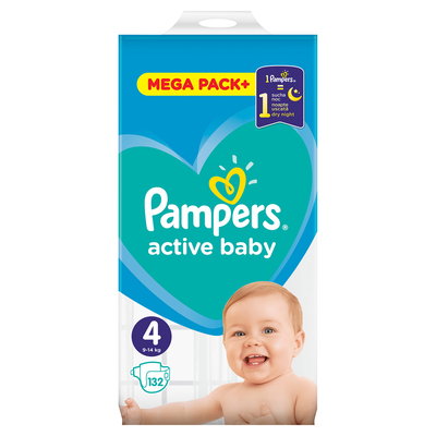 Pampers Scutece Active Baby Mega Box, Marimea 4, 9 -14 kg, 132 buc