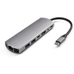 Multiport Hub USB-C 7 in 1, USB 3.0, Ethernet RJ45, HDMI 4K, Audio 3,5 mm, Aluminium, PD 100W, Fixed