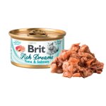 Brit Fish Dreams, Ton și Somon, Conservă hrană umedă pisici, (în suc propriu), 80g, Brit