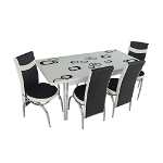 Set masa extensibila cu 4 scaune, MDF, blat sticla securizata, patrate negru alb