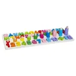 Joc alfabetic din lemn 3 in 1 logaritmic cu Litere si cifre Alphanumeric Multicolor, Fara