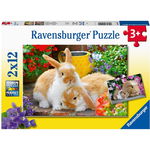 Puzzle Porcusor De Guinea Si Iepuras, 2X12 Piese, Ravensburger