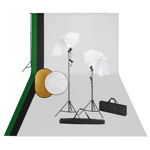 vidaXL Set studio foto cu lămpi, fundal și reflector, vidaXL