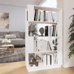 Biblioteca/Separator camera, alb, 80x25x132 cm lemn masiv pin