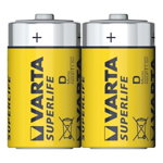 Set 2 baterii Varta Superlife D, R20P, 1.5V, Galben