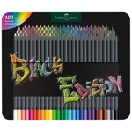 Creioane colorate, 100culori, cutie metal, Black Edition, Faber-Castell, Faber-Castell
