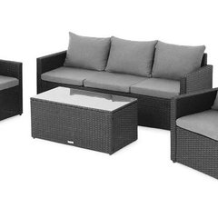 Set mobilier gradina/terasa, Marti, 2 fotolii + canapea + masuta, otel, gri/negru, Maison