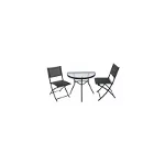 Set mobilier gradina/terasa/balcon, cadru metalic, negru, 1 masa sticla, 2 scaune pliabile, Jumi
