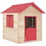 vidaXL Детска къща за игра, чамова дървесина, червена, vidaXL