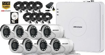 Kit supraveghere Hikvision 8 camere 1080P, IR 20, HDD 1TB, HIKVISIONKIT