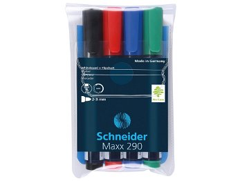 Marker Whiteboard Schneider Maxx 290 2 - 3 mm Varf Rotund - Set 4 buc, Schneider