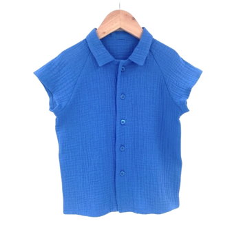 Camasa cu nasturi de vara pentru copii, din muselina, Deep Blue, 92-98 cm (2-3 ani), Too