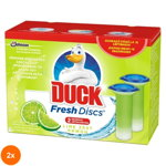 Set 2 x Rezerva cu Gel pentru Vasul Toaletei Duck Fresh Disc Twin Lime, Lamaie, 2 x 36 ml