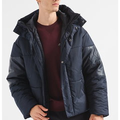 ARMANI EXCHANGE, Geaca matlasata cu gluga si aspect matlasat, Bleumarin