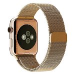 Curea metalica pentru Apple Watch Loomax, bratara compatibila cu Apple Watch, 42 / 44 mm Vintage Gold, Loomax