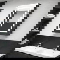 Dulap de baie cu oglindă și LED, negru strălucitor, 50x13x70 cm