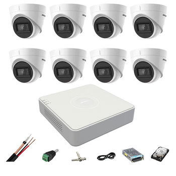 Sistem supraveghere video Hikvision 8 camere 4 in 1 8MP IR 60m, DVR 8 canale 4K, accesorii, Hard Disk, Hikvision