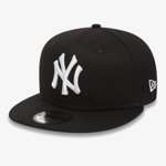 New Era, Sapca ajustabila cu cozoroc plat si logo New York Yankees, Alb, Negru, 56-59 CM