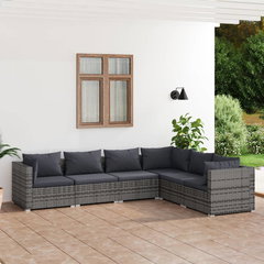 Set mobilier de gradina cu perne vidaXL, 70 x 70 x 60,5 cm, poliratan, 6 piese, gri, 44.73 kg
