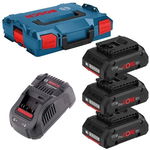 Set acumulatori Bosch 0615990L1R, 3 acumulatori Li-Ion, 18 V, 4.0 Ah, incarcator, valiza (Albastru/Negru), BOSCH