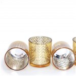 Set de 4 suporturi pentru lumanari Flanacom, sticla, auriu, 7 x 8 cm, 