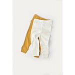 Set 2 pantaloni bebe unisex din bumbac organic si modal, mustar/crem, Baby Cosy, 9-12 luni