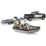 Masinuta Bruder - Police Dodge Ram 2500, cu remorca si barca, cu lumini si sunete, 1:16