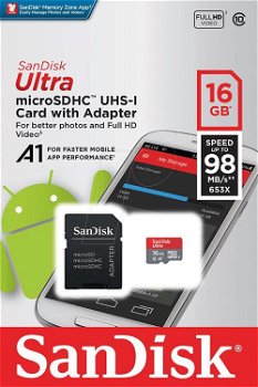 Sandisk Ultra Android Microsdhc 16 Gb 98mb/S A1 Cl.10 Uhs-I + Adapter