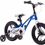 Bicicleta Copii 4-6 ani, Roti 16 Inch, Cadru Magneziu, Frane Disc, Roti Ajutatoare, Galaxy G1601C, Albastru cu Design Alb
