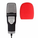 Microfon Profesional SH666 Techstar® Rosu, Inregistrare Vocala Si Karaoke, Negru, 