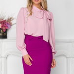 Bluza LaDonna roz cu detaliu stil esarfa la guler si nasturi decorativi tip bijuterie