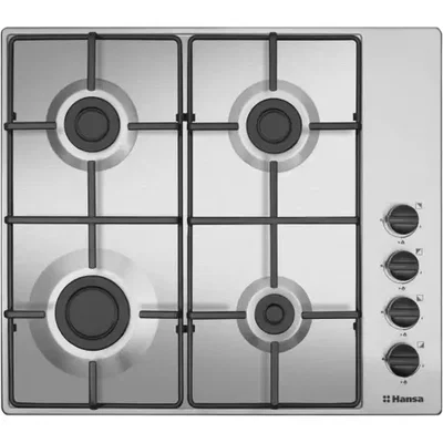 Plita pe gaz incorporabila Hansa BHGI620130, 4 arzatoare, putere 7.4 kW, aprindere electrica, dispozitiv siguranta arzatoare, gratar emailat, argintiu