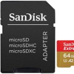 Card de memorie SanDisk Extreme microSDXC, 64GB + SD Adaptor pana la 170MB/s & 80MB/s
