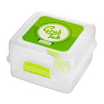 Cutie gustări cu 2 compartimente și tacâmuri Premier Housewares Grub Tub, 13,5 x 10 cm, alb-verde