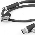 Gembird USB-A - USB-C + microUSB + cablu USB Lightning 1 m Negru (CC-USB2-AM31-1M), Gembird