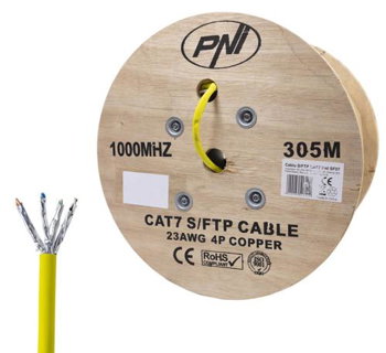 PNI-SFTP07M - Cablu S/FTP CAT7 PNI SF07 la metru 10Gbps, 1000MHz, pentru internet si sisteme de supraveghere, cupru., PNI