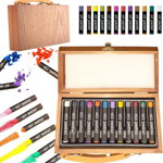 Set de 12 culori in cutie de lemn pentru copii Kinspory, multicolor, lemn, 10 x 18 x 3 cm, 