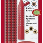 Set de creioane Faber-Castell Grip 2001 (roșu, inclusiv ascuțitor și radieră)