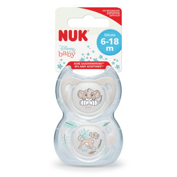 Suzeta cu tetina din silicon NUK Trendline Disney The Lion King, forma potrivita pentru maxilar, fara BPA, 6-18 luni, 2 bucati/cutie