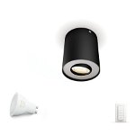 Spot LED Philips Hue Pillar, Bluetooth, GU10, 5W (50W), 350 lm, luminaalba (2200-6500K), IP20, 10.3cm, Metal, Negru, Intrerupator cu variator inclus