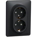 Priza dubla 2P+E, cu obturatoare, Schneider, SDD314221, Sedna Design, antracit, SCHNEIDER