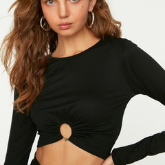 Trendyol, Bluza crop cu detaliu cu inel, Oranj mandarina, S