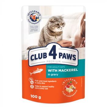 Hrana umeda completa pentru pisici, Club 4 Paws Premium, cu Macrou in sos, 24x100g