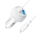 Incarcator auto Anker PowerDrive 2 Elite, 2 porturi, USB si Lightning (Alb)