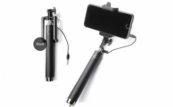 Monopod selfie stick mini cu cablu Jack, 3.5mm extensibil, 78cm negru C231