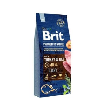 Brit Premium By Nature, Light, Curcan cu Ovăz, hrană uscată câini, managementul greutății, 15kg, Brit