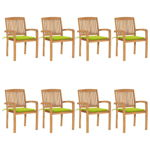 Set scaune de gradina stivuibile cu perne vidaXL, 8 buc., lemn masiv tec, 60 x 57,5 x 90 cm, 15.64 kg 3073251