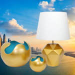 Set 1 Lampa cu 2 Vaze WAVES, ceramica, auriu albastru, 23 27 22.5 cm, SPORVIL